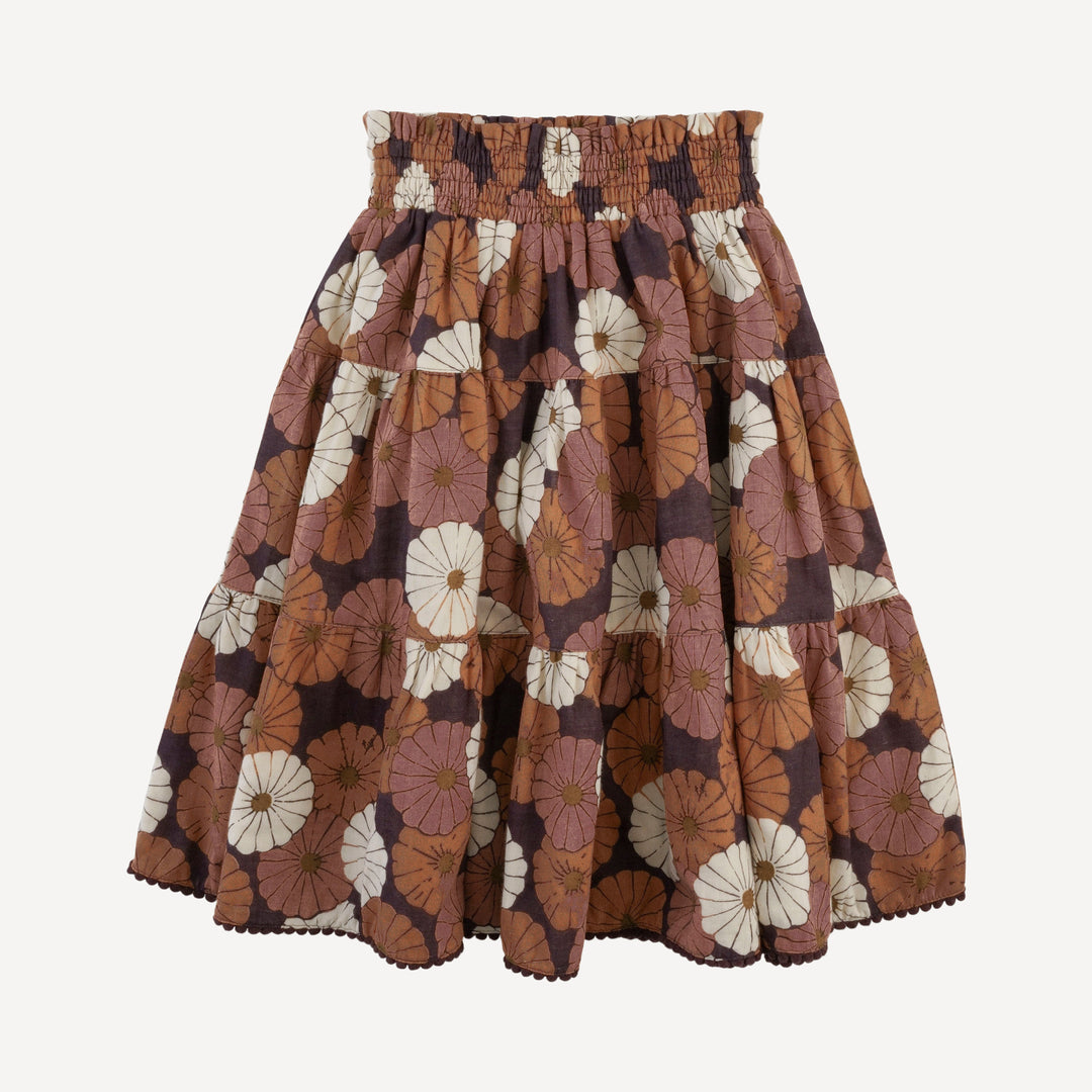 smocked tiered pom pom maxi skirt | vintage daisy | organic cotton gauze