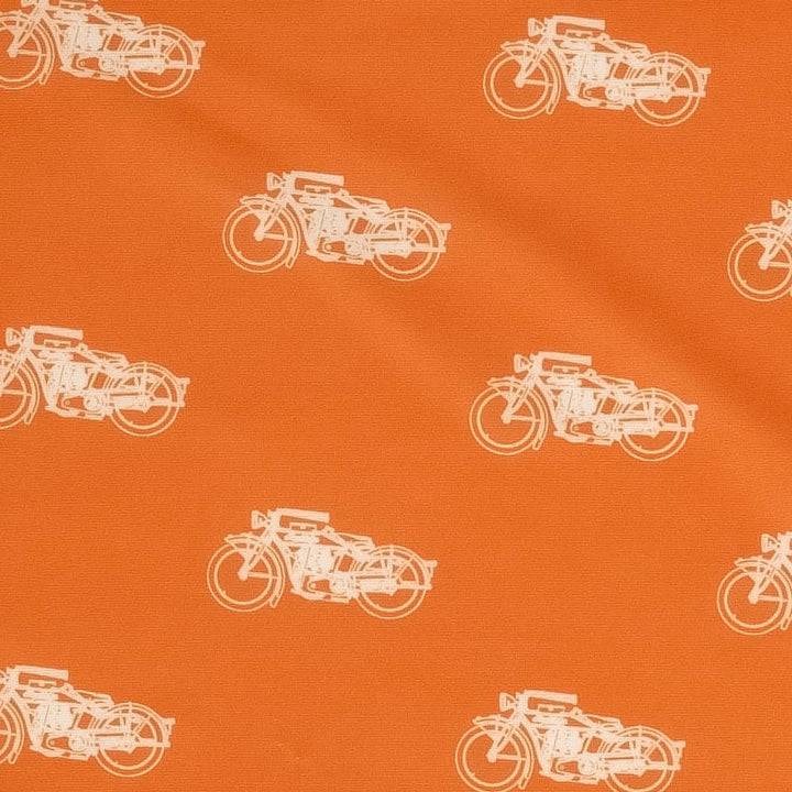 long sleeve zip front rash guard shortie | orange vintage motorcycle | swim