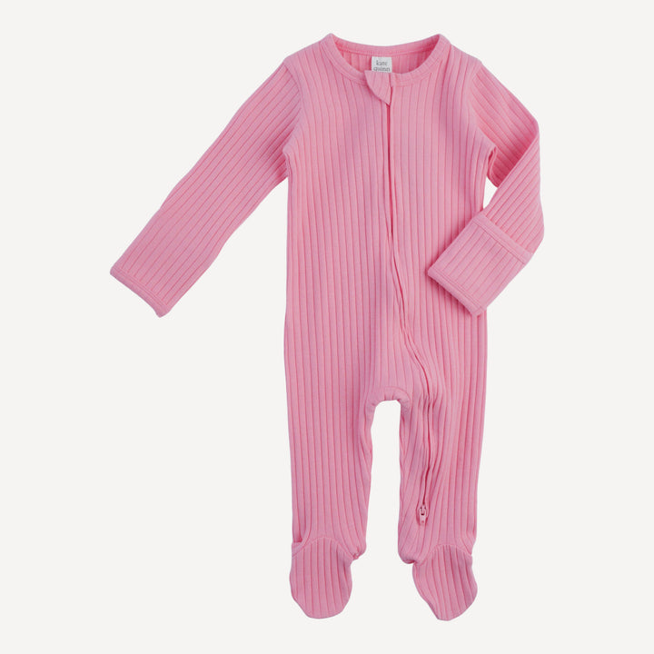 long sleeve two way zipper footie | vintage pink | organic cotton wide rib
