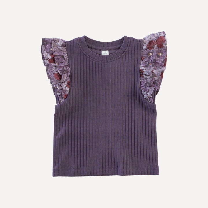 sleeveless double ruffle top | vintage violet | classic rib