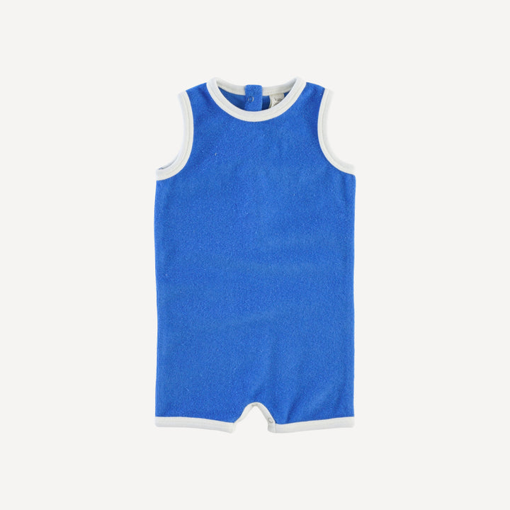 sleeveless ringer shortie | vivid blue | organic cotton terry
