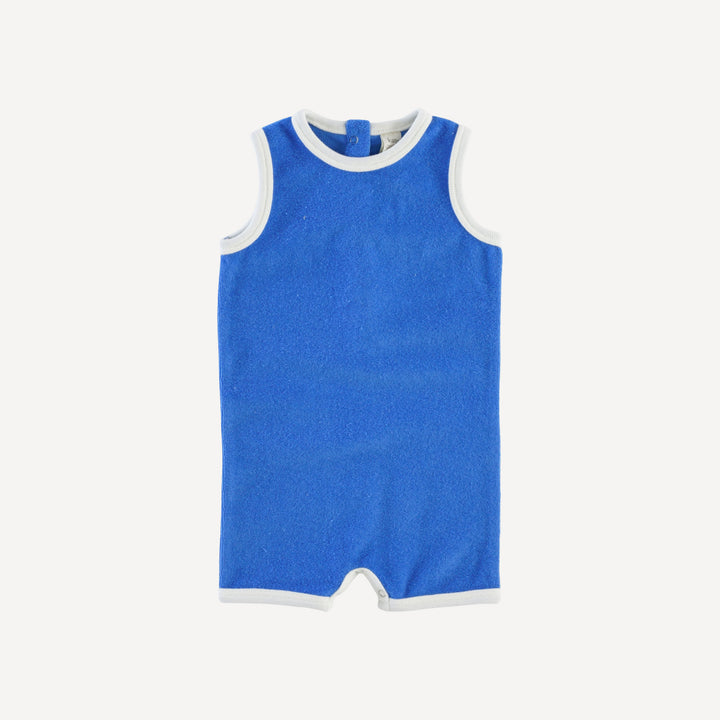sleeveless ringer shortie | vivid blue | organic cotton terry