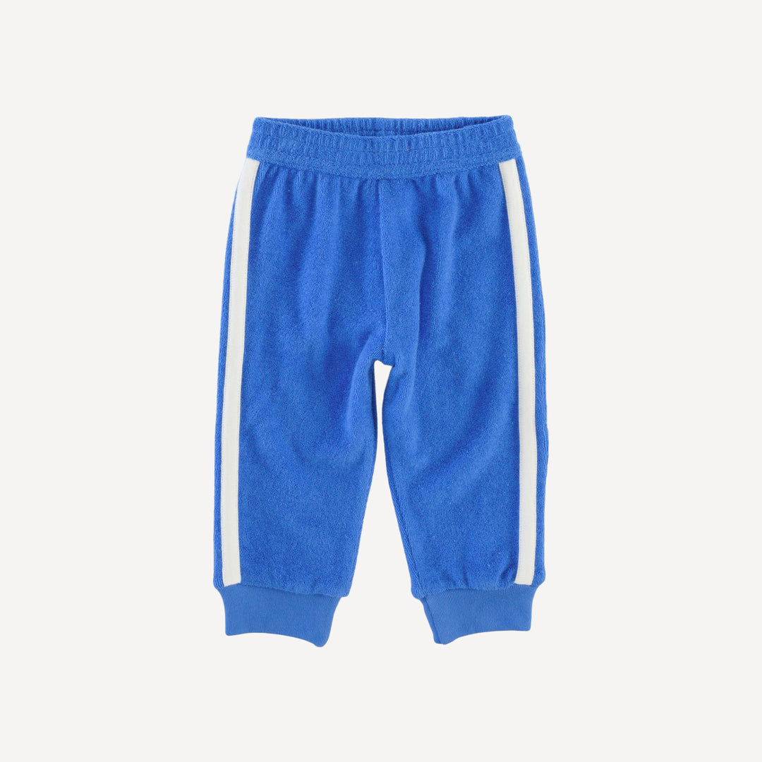 retro stripe track pant | vivid blue | organic cotton terry