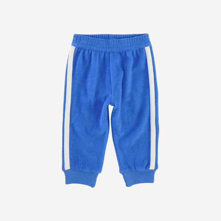 retro stripe track pant | vivid blue | organic cotton terry