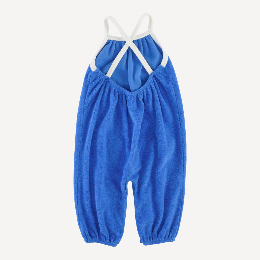 cross back bubble jumpsuit | vivid blue | organic cotton terry
