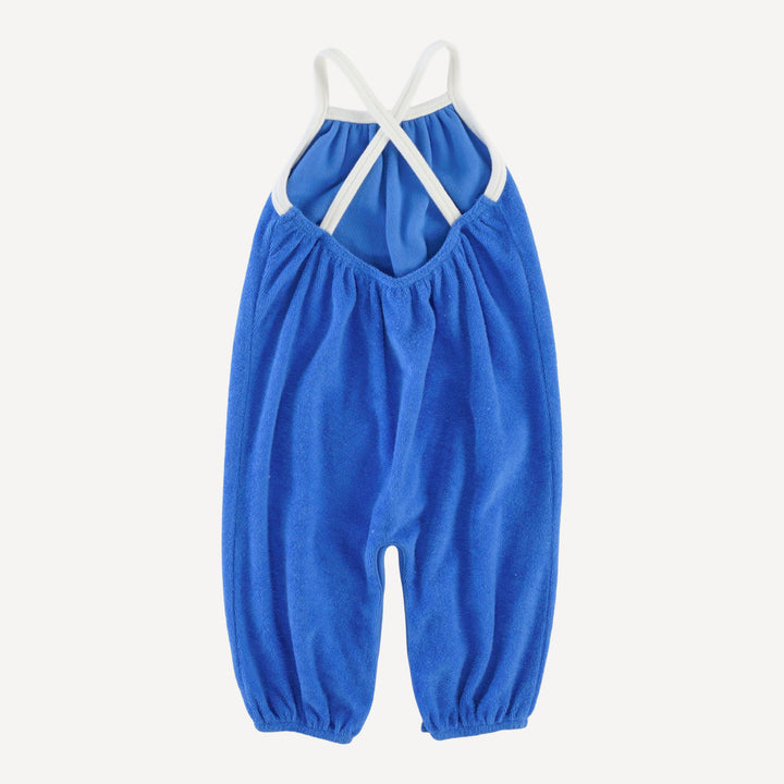 cross back bubble jumpsuit | vivid blue | organic cotton terry