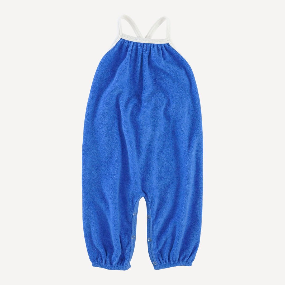 cross back bubble jumpsuit | vivid blue | organic cotton terry