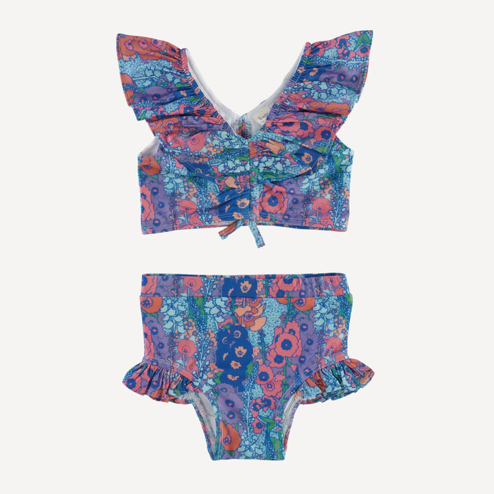 ruffle crop top and ruffle leg bottom swim set | vivid hollyhocks | swim