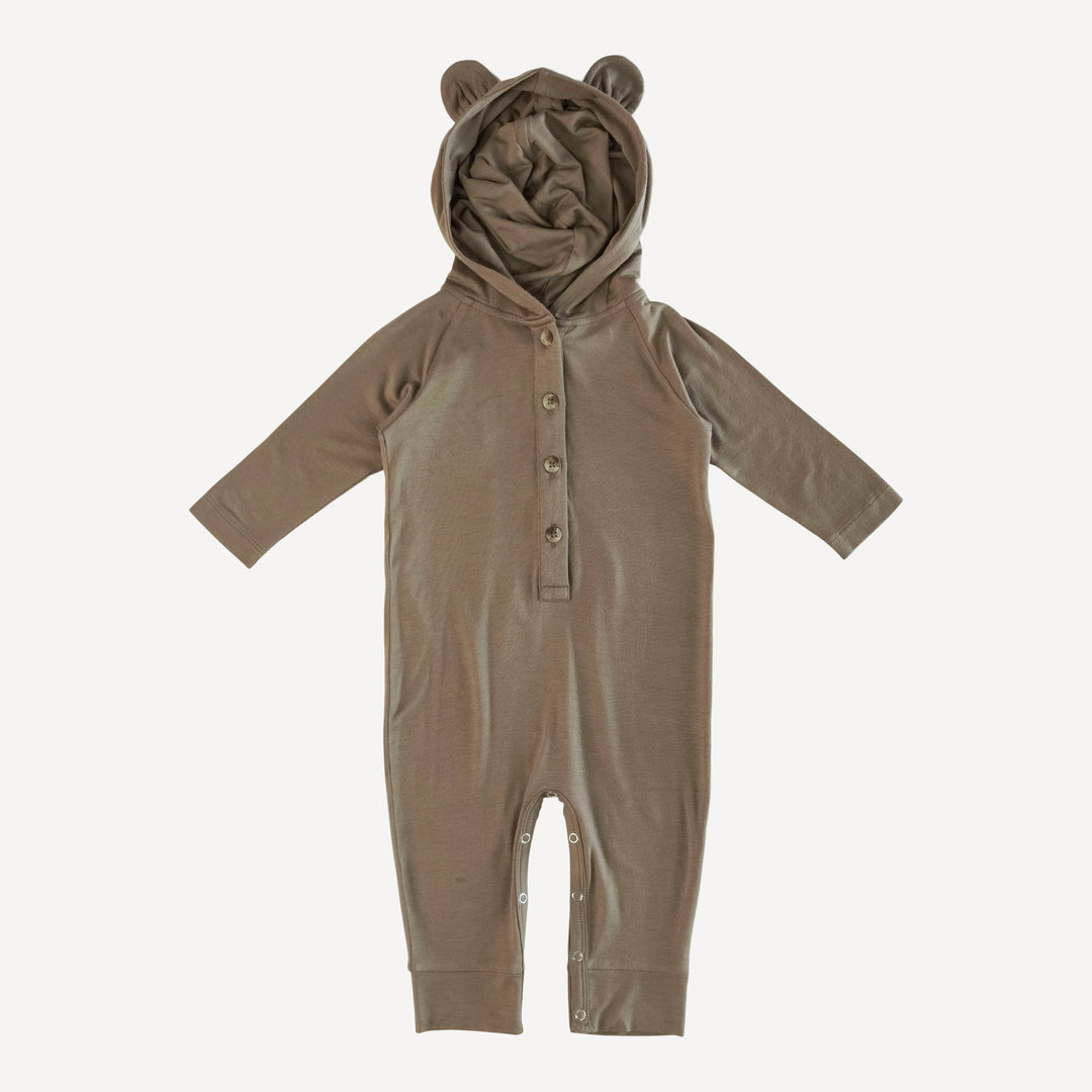 long sleeve bear hooded sport union suit | walnut | bamboo