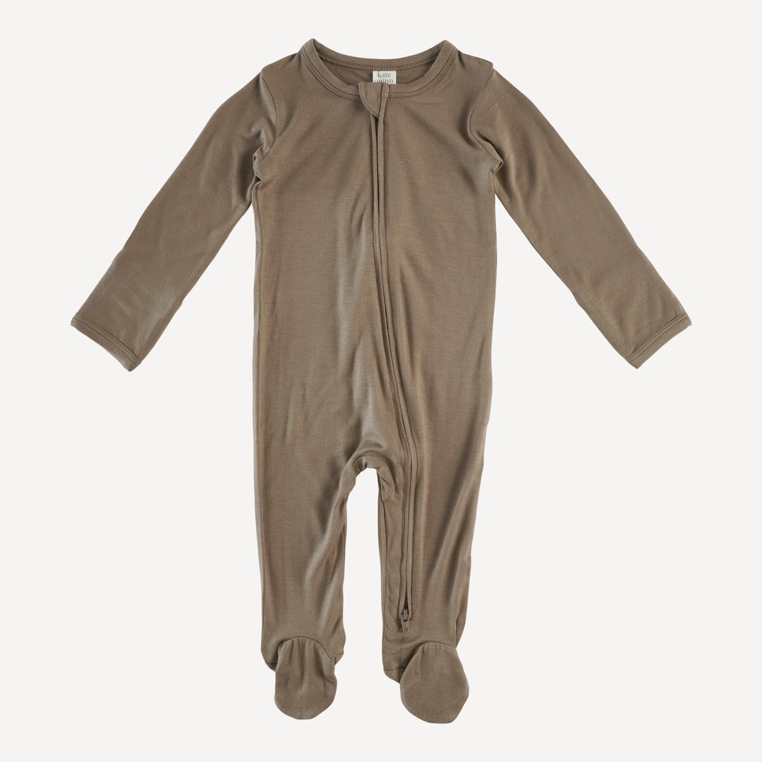 long sleeve zipper footie | walnut | bamboo