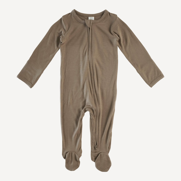 long sleeve zipper footie | walnut | bamboo