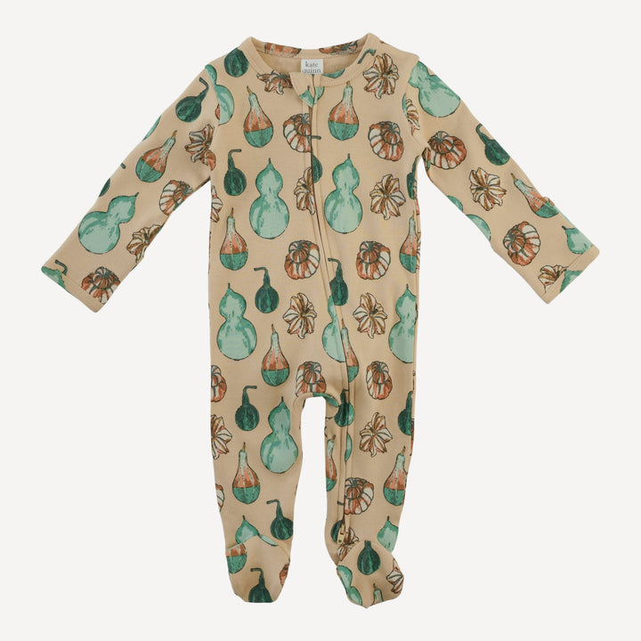 PRESALE long sleeve two way zipper footie | watercolor gourd | organic cotton interlock