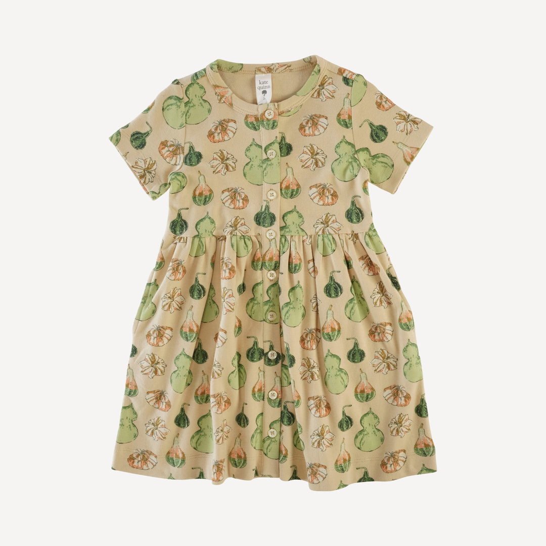 short sleeve button dress | watercolor gourd | organic cotton interlock