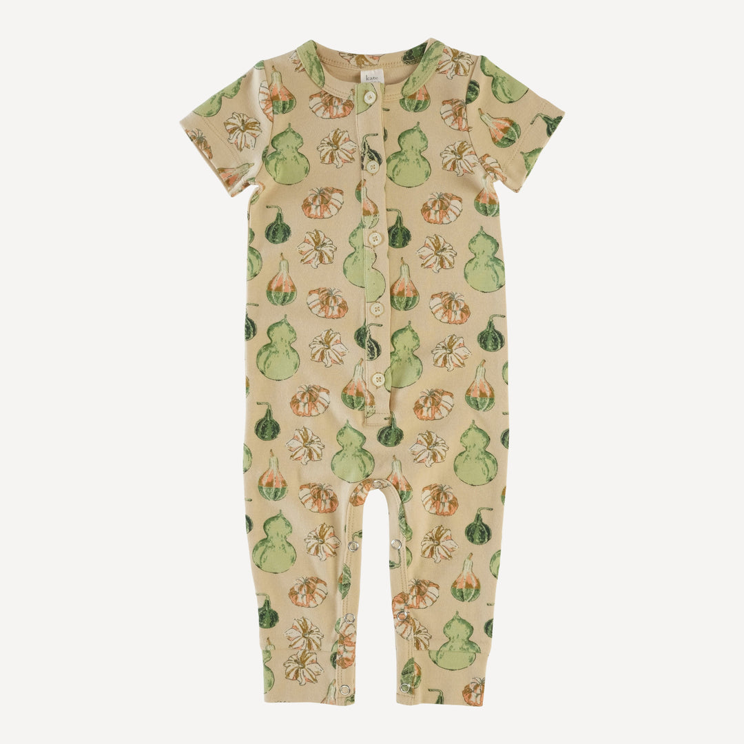 short sleeve button sport jumpsuit | watercolor gourd | organic cotton interlock