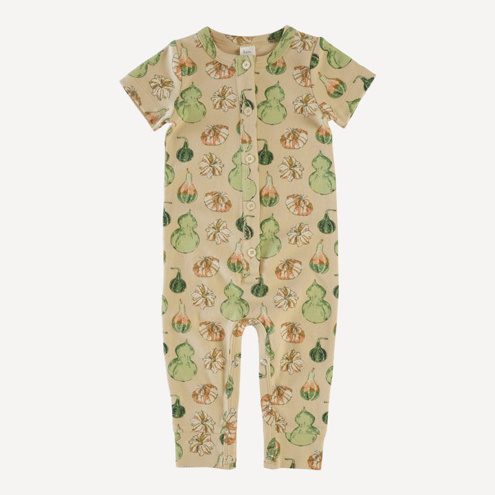 short sleeve button sport jumpsuit | watercolor gourd | organic cotton interlock