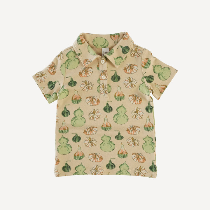 short sleeve polo shirt | watercolor gourd | organic cotton interlock