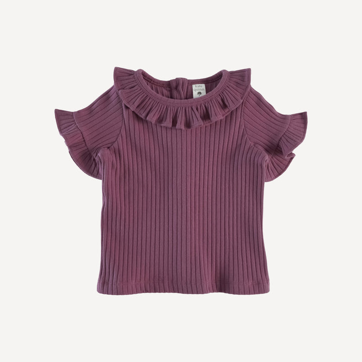 short sleeve ruffle collar boxy top | wild ginger | organic cotton wide rib