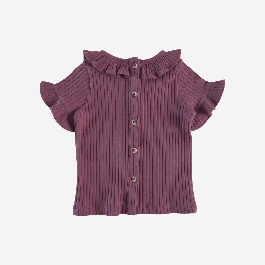 short sleeve ruffle collar boxy top | wild ginger | organic cotton wide rib