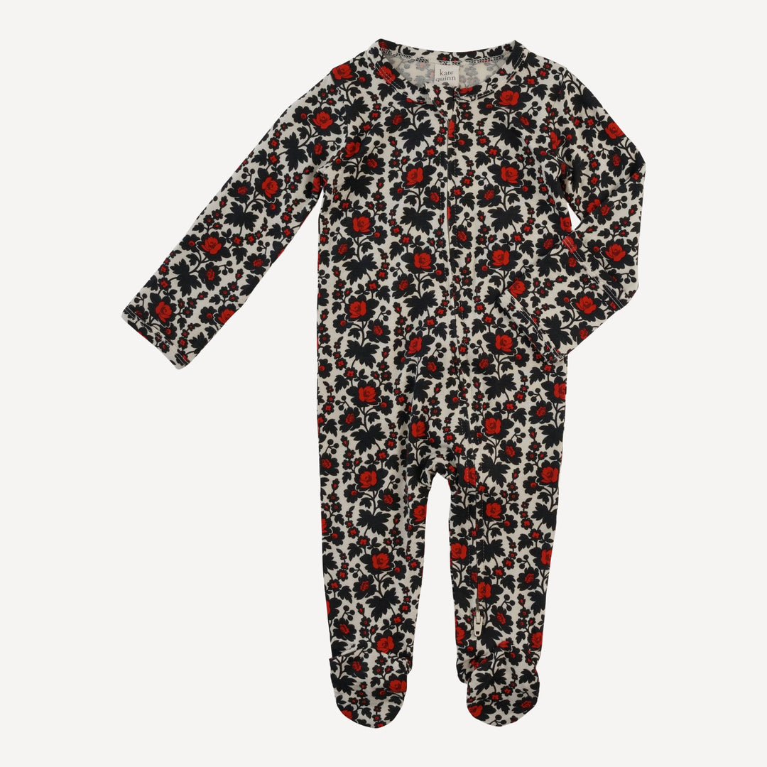 long sleeve two way zipper footie | wild rose | bamboo