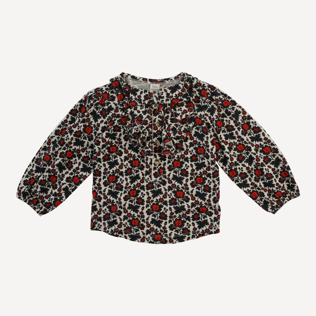 long sleeve pleated ruffle bow top | wild rose | bamboo