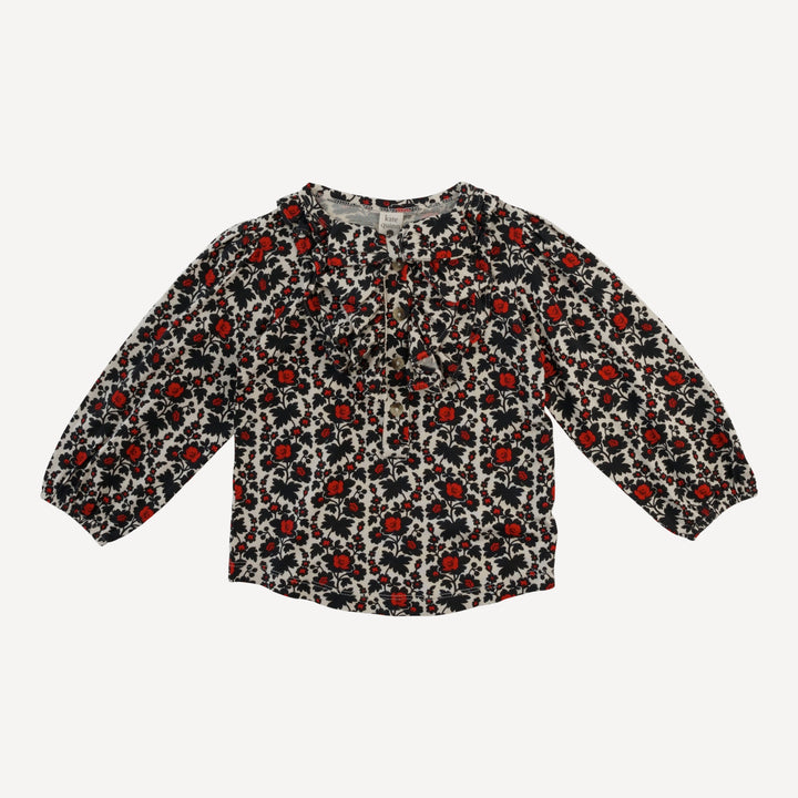 long sleeve pleated ruffle bow top | wild rose | bamboo