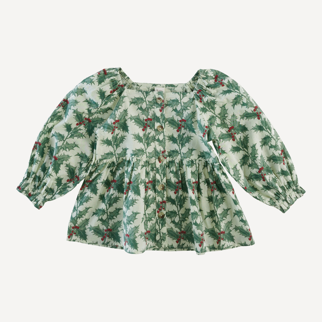 long sleeve woodland top | winter holly | organic cotton woven