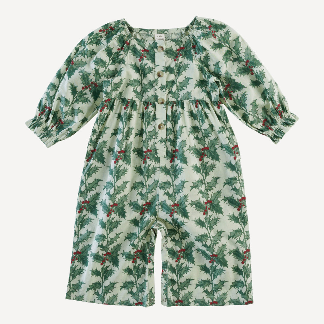 long sleeve woodland gaucho jumpsuit | winter holly | organic cotton woven