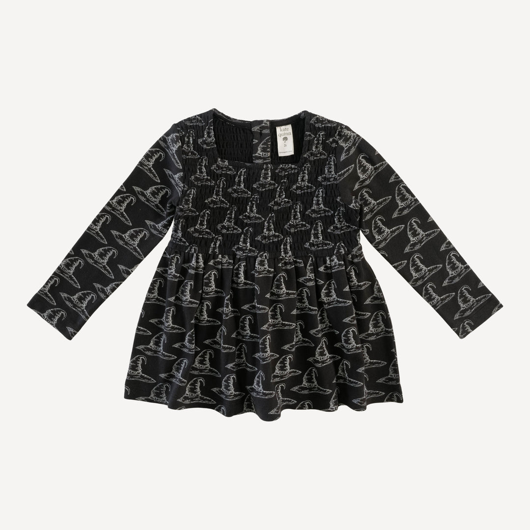long sleeve square neck smocked top | witch hat | organic cotton interlock