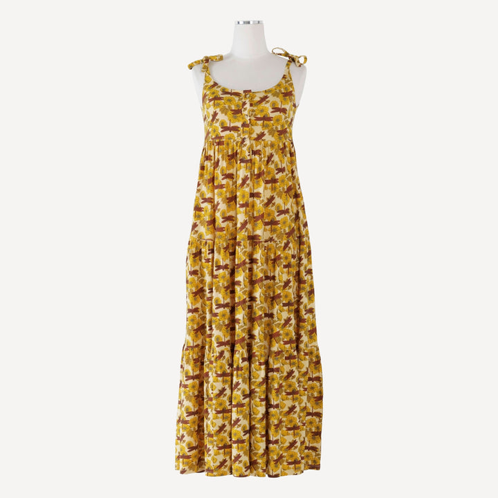 womens spaghetti tie prairie dress | dragonfly garden | bamboo