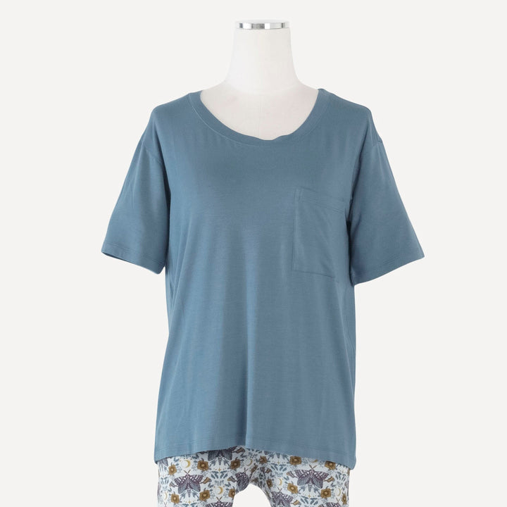 womens short sleeve pocket boxy top | blue pond | bamboo