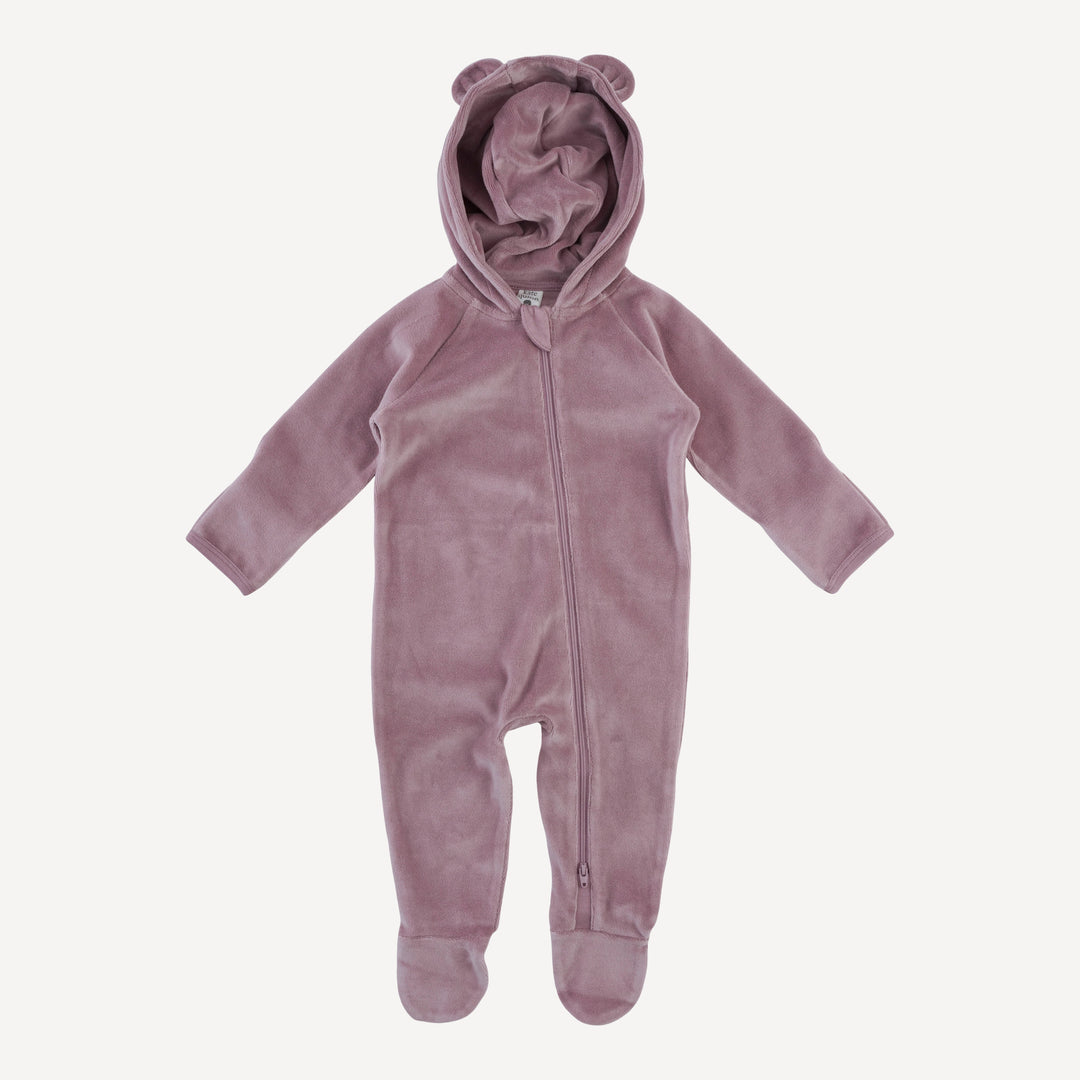 long sleeve bear bunting | woodrose | organic cotton velour