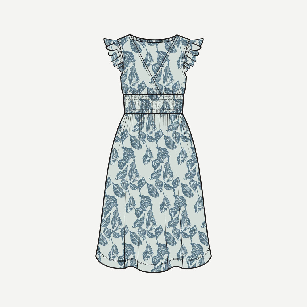PREORDER womens flutter sleeve smocked v-neck dress | arctic leaf | modal