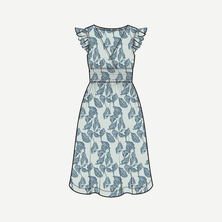 PREORDER womens flutter sleeve smocked v-neck dress | arctic leaf | modal