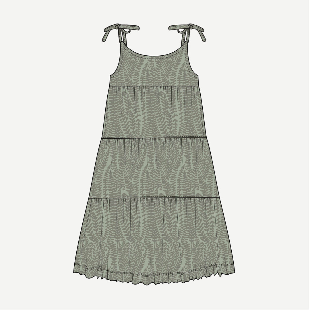 PREORDER womens spaghetti tie prairie dress | green fern frond | modal
