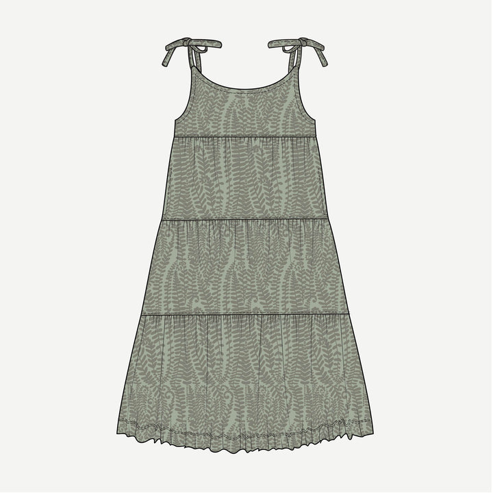 PREORDER womens spaghetti tie prairie dress | green fern frond | modal