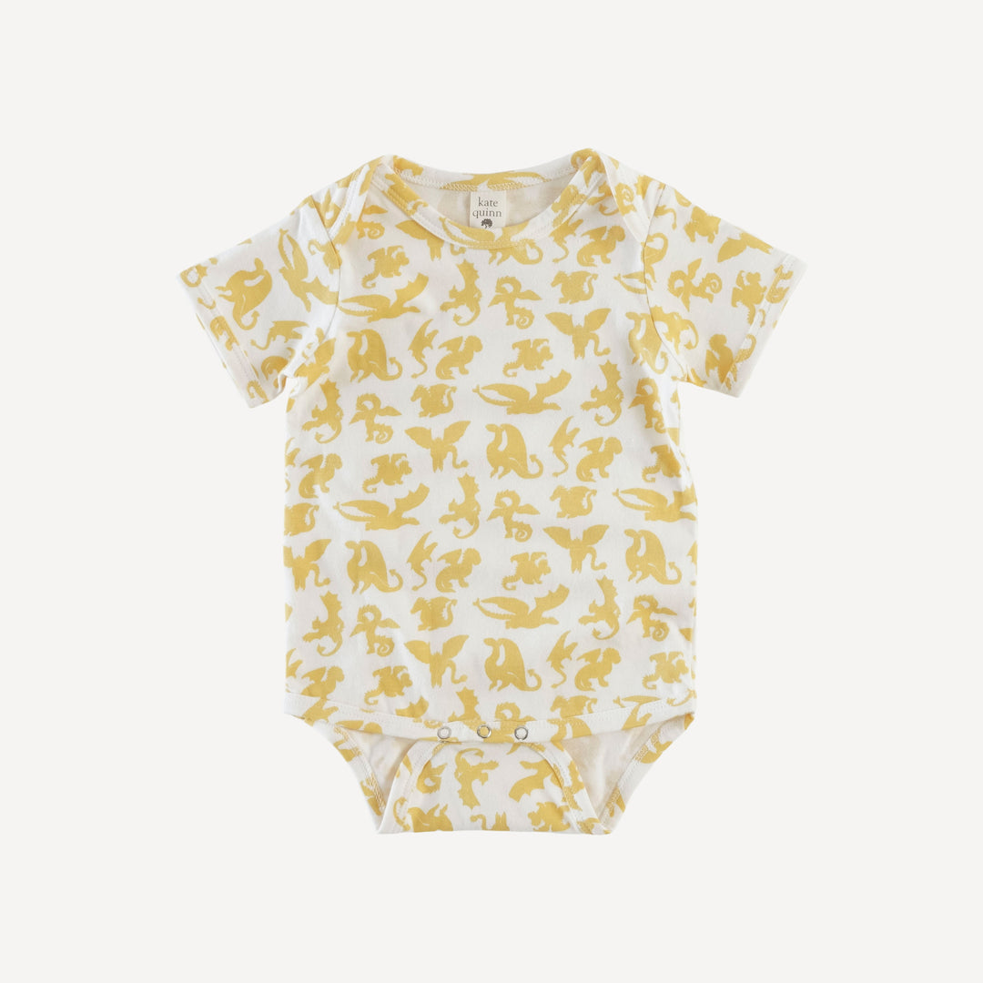 short sleeve lap neck bodysuit | yellow gargoyles | organic cotton jersey