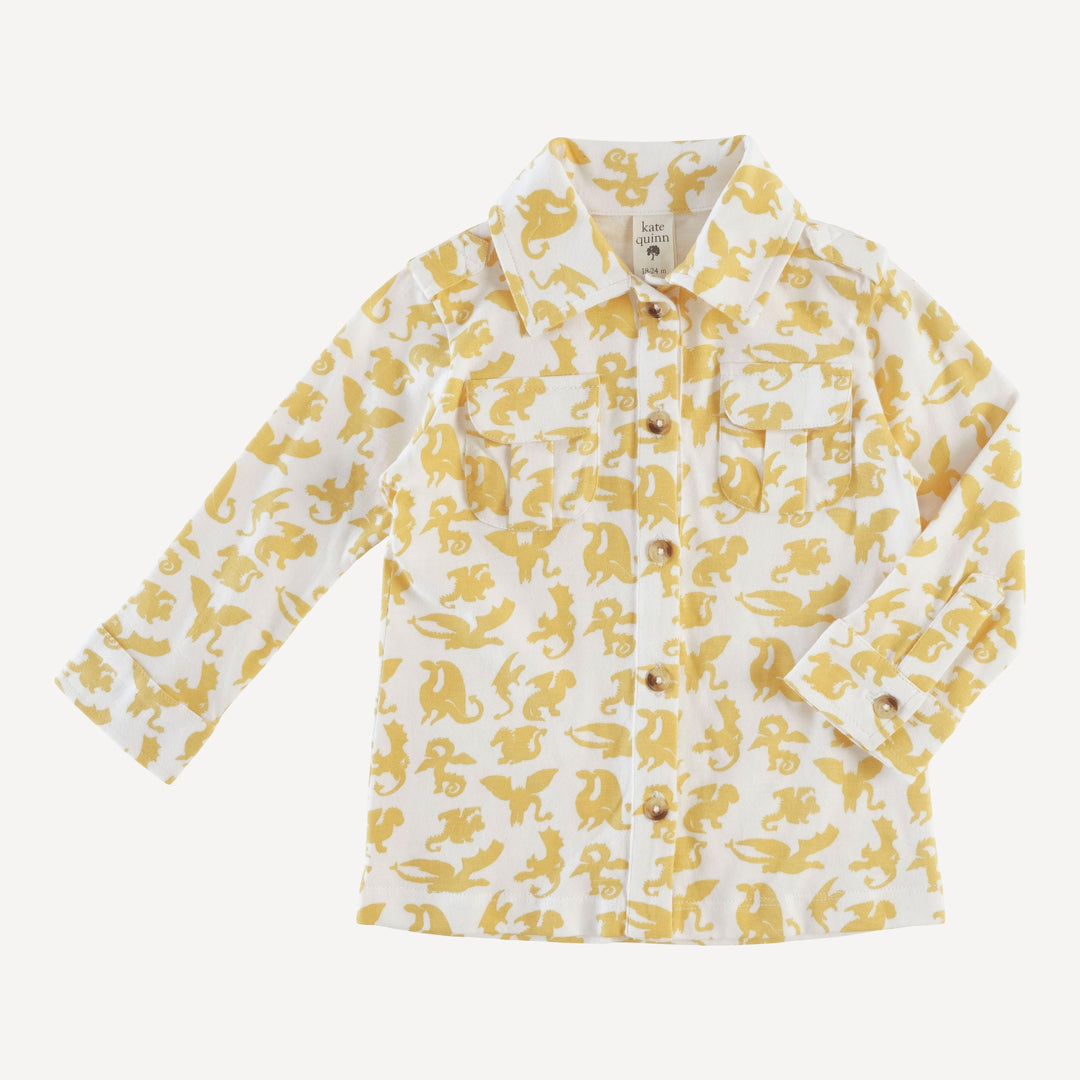 long sleeve military top | yellow gargoyles | organic cotton jersey