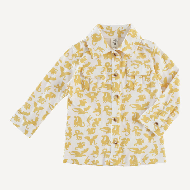 long sleeve military top | yellow gargoyles | organic cotton jersey