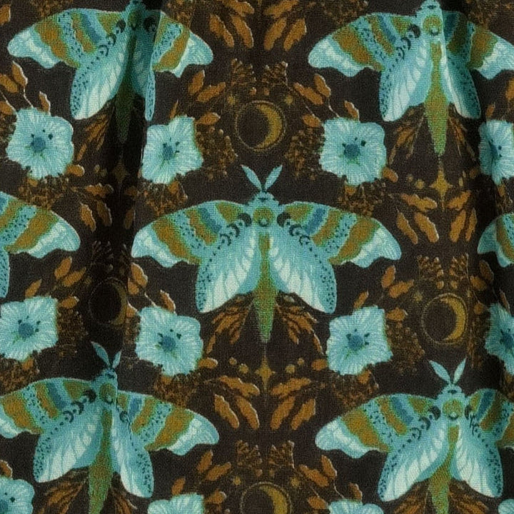 long sleeve wide collar button bubble | aqua butterfly night | organic cotton gauze