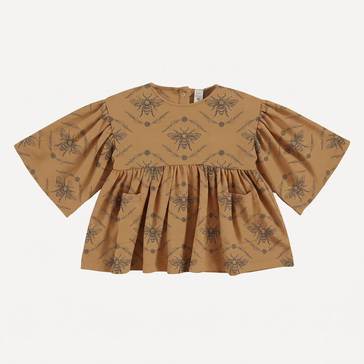 PREORDER bell sleeve gathered tunic | apple cinnamon bee floral | organic cotton interlock