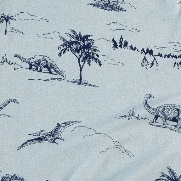 long sleeve lap neck footie | blue dino landscape | bamboo