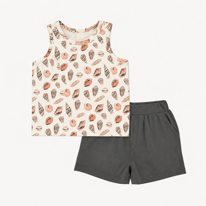 PREORDER topstitch tank + relaxed short set | seashell | modal