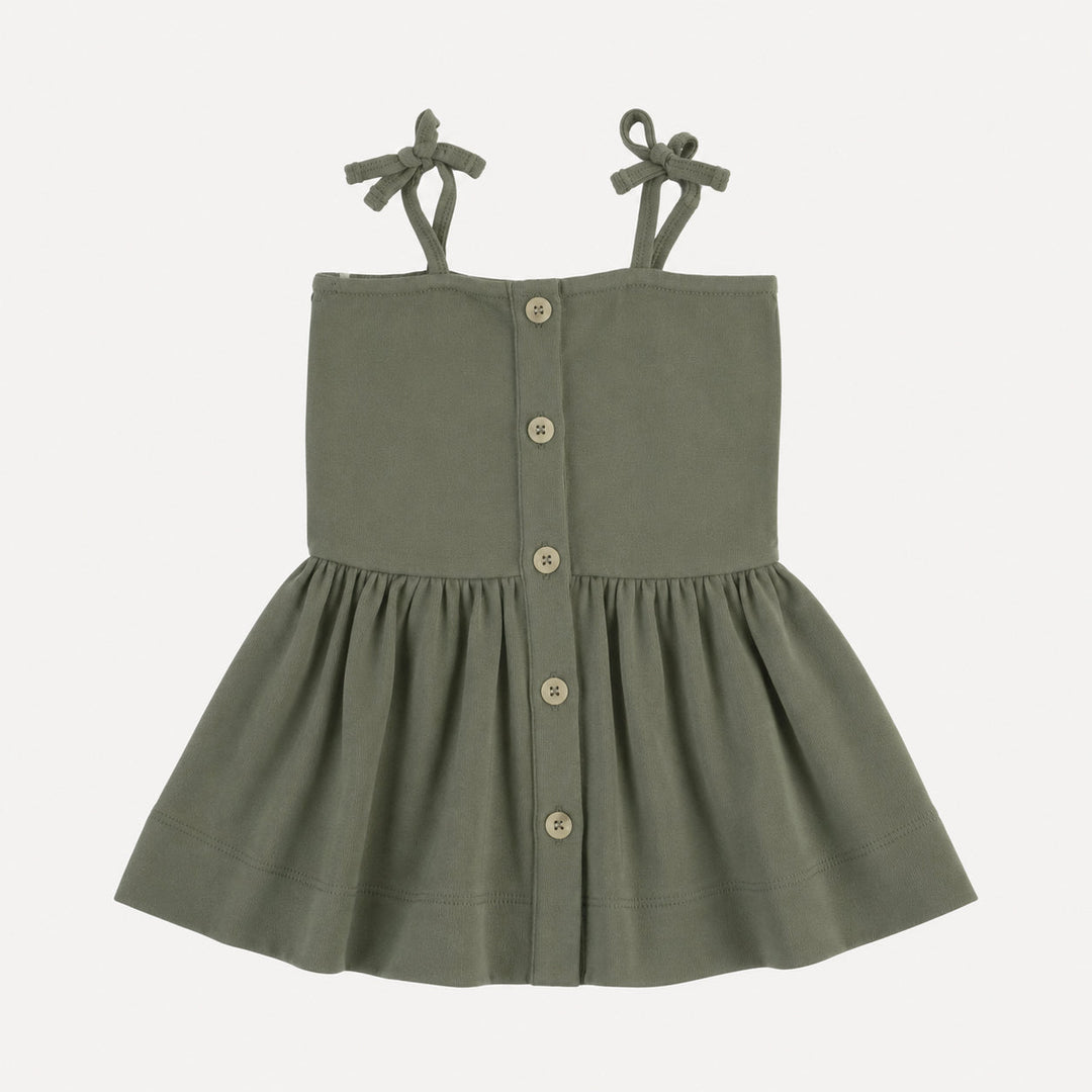 PREORDER button sun dress | bronze green | organic cotton interlock