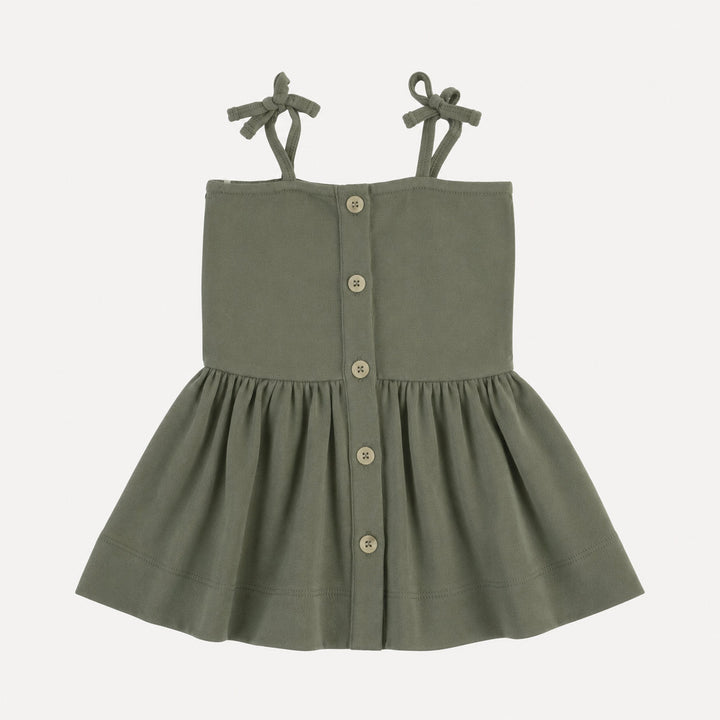 PREORDER button sun dress | bronze green | organic cotton interlock
