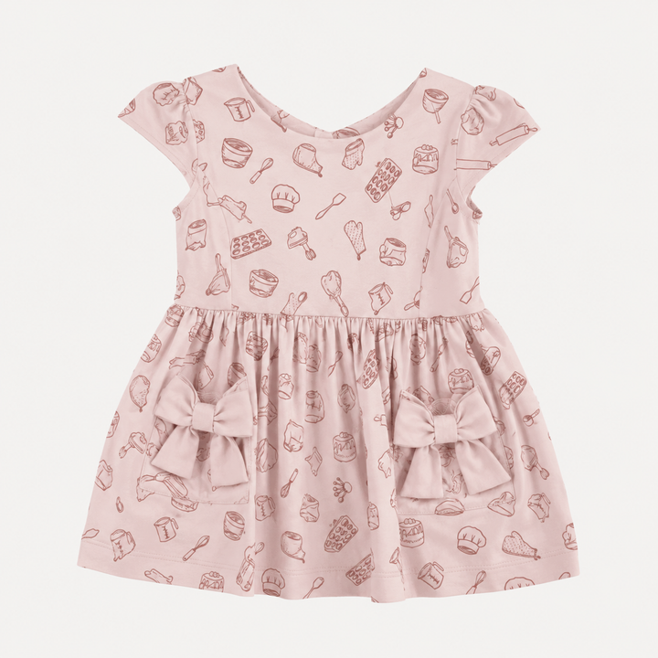 PREORDER cap sleeve back bow dress | pink baking | organic cotton interlock