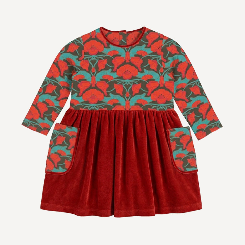 long sleeve piped cargo pocket dress | poppy | organic cotton jersey