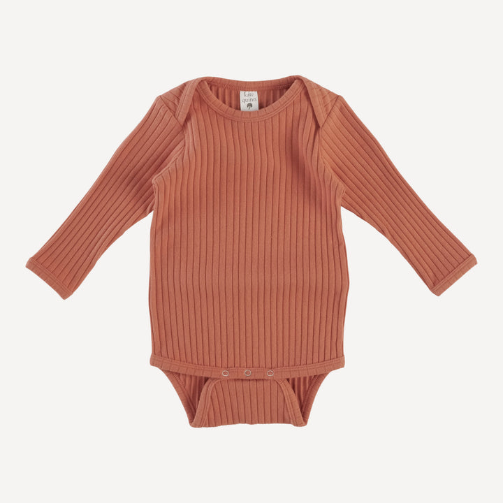 long sleeve lap neck bodysuit | copper | organic cotton wide rib