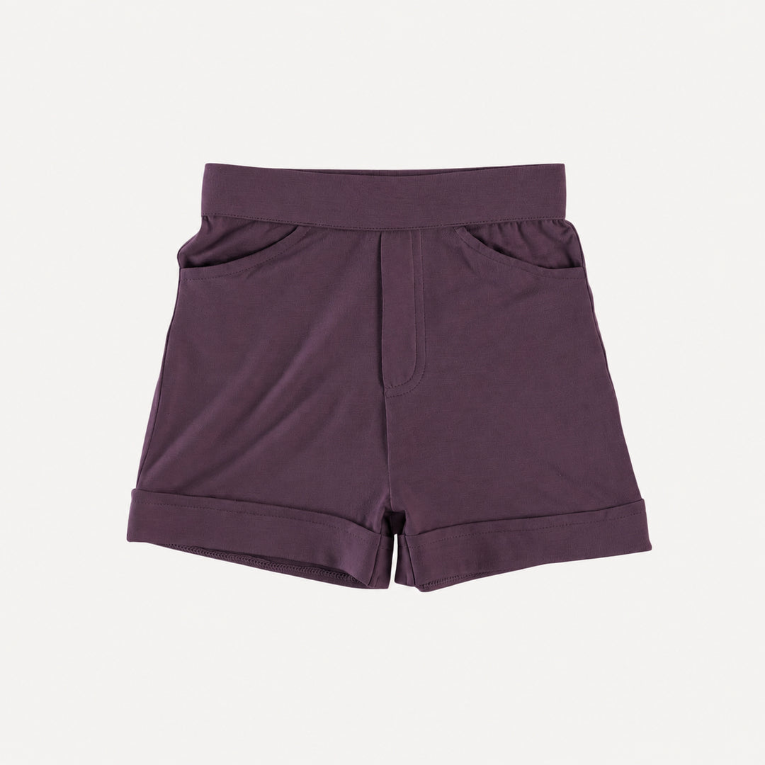 PREORDER cuffed pocket short | deep purple | organic cotton interlock