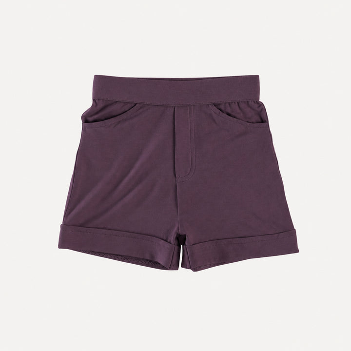 PREORDER cuffed pocket short | deep purple | organic cotton interlock