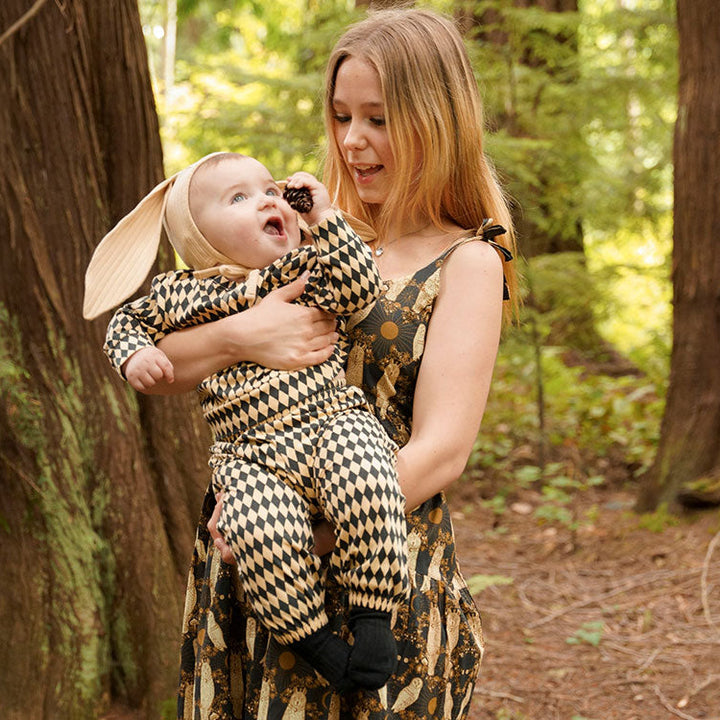 womens spaghetti tie prairie dress | mystical owl | organic cotton woven